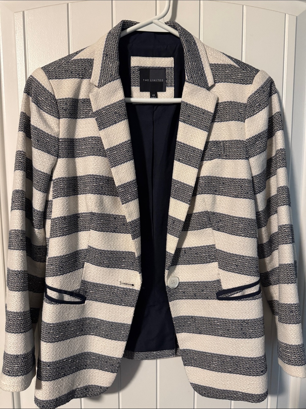 Women’s The Limited Cream and Black Striped Blazer Sz XS Business Casual